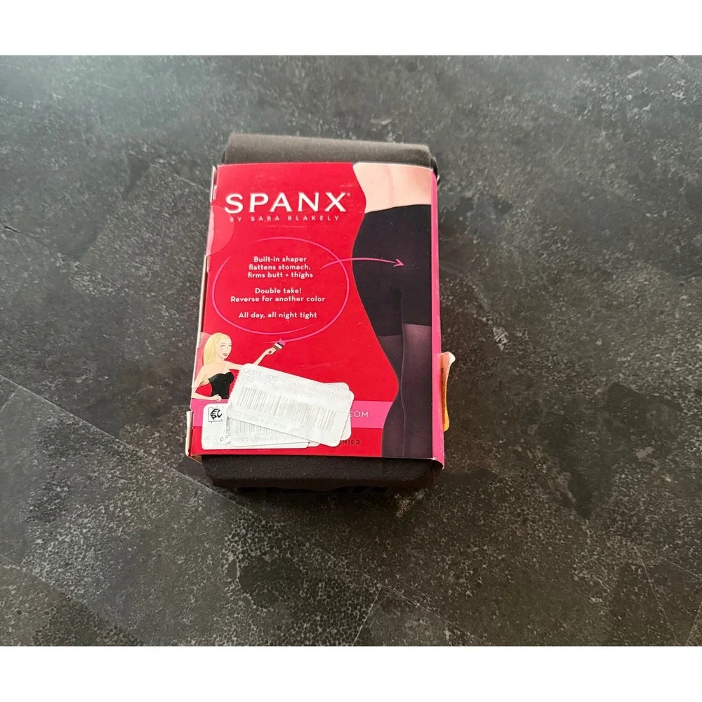 Spanx Reversible Opaque Tights Black/Brown Hose Size D Built-in Shaper Control